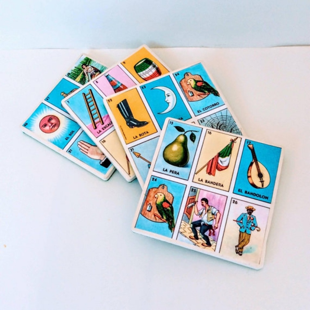 ✨Beautiful handmade Loteria Coasters 🇲🇽set of 4
